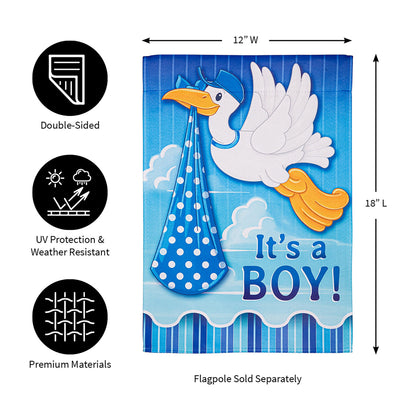 Stork with Special Delivery Suede Garden Flag, Boy