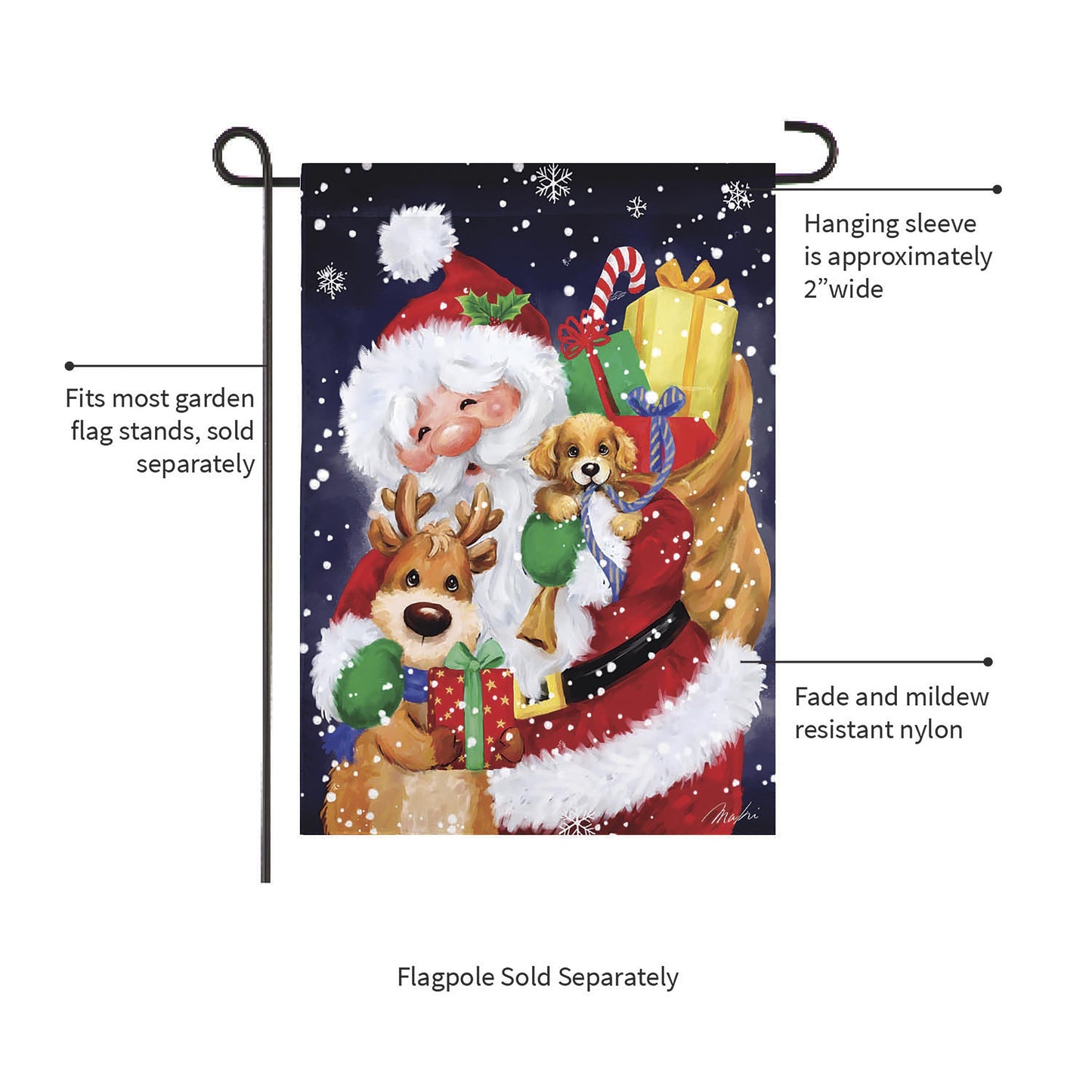 Santa, Reindeer and Puppy Suede Garden Flag
