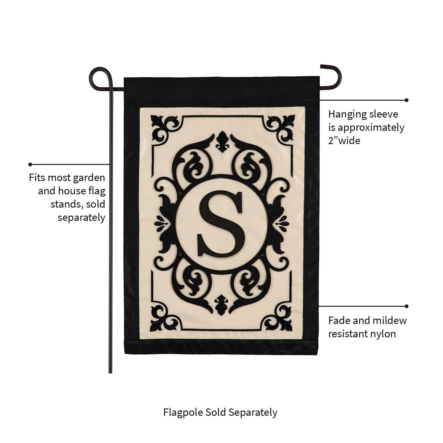 Cambridge Monogram Garden Applique Flag, Letter S