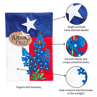 Texas Blue Bonnets Garden Applique Flag