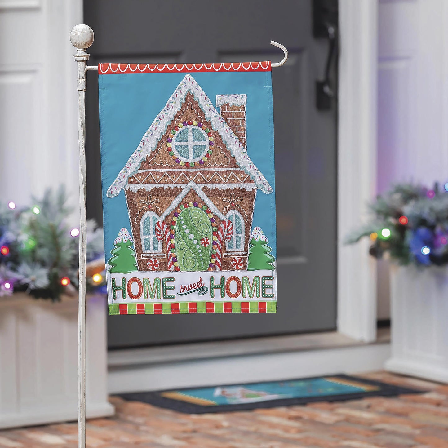 Gingerbread Home Sweet Home Applique Garden Flag