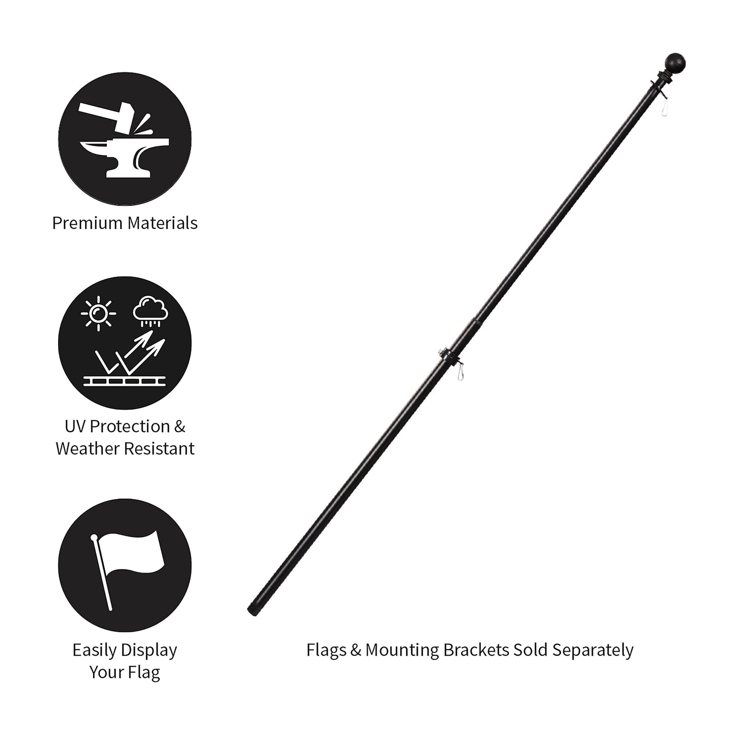 Extendable Metal House Flag Pole, Black