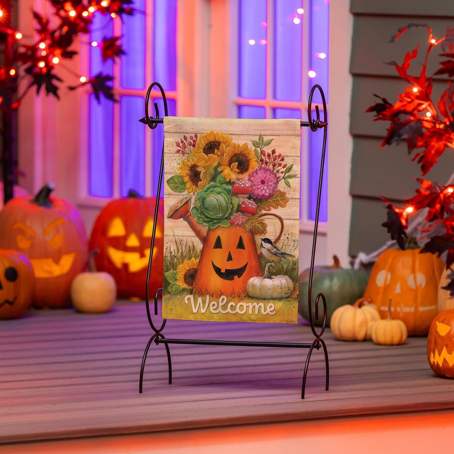 Halloween Watering Can Suede Garden Flag