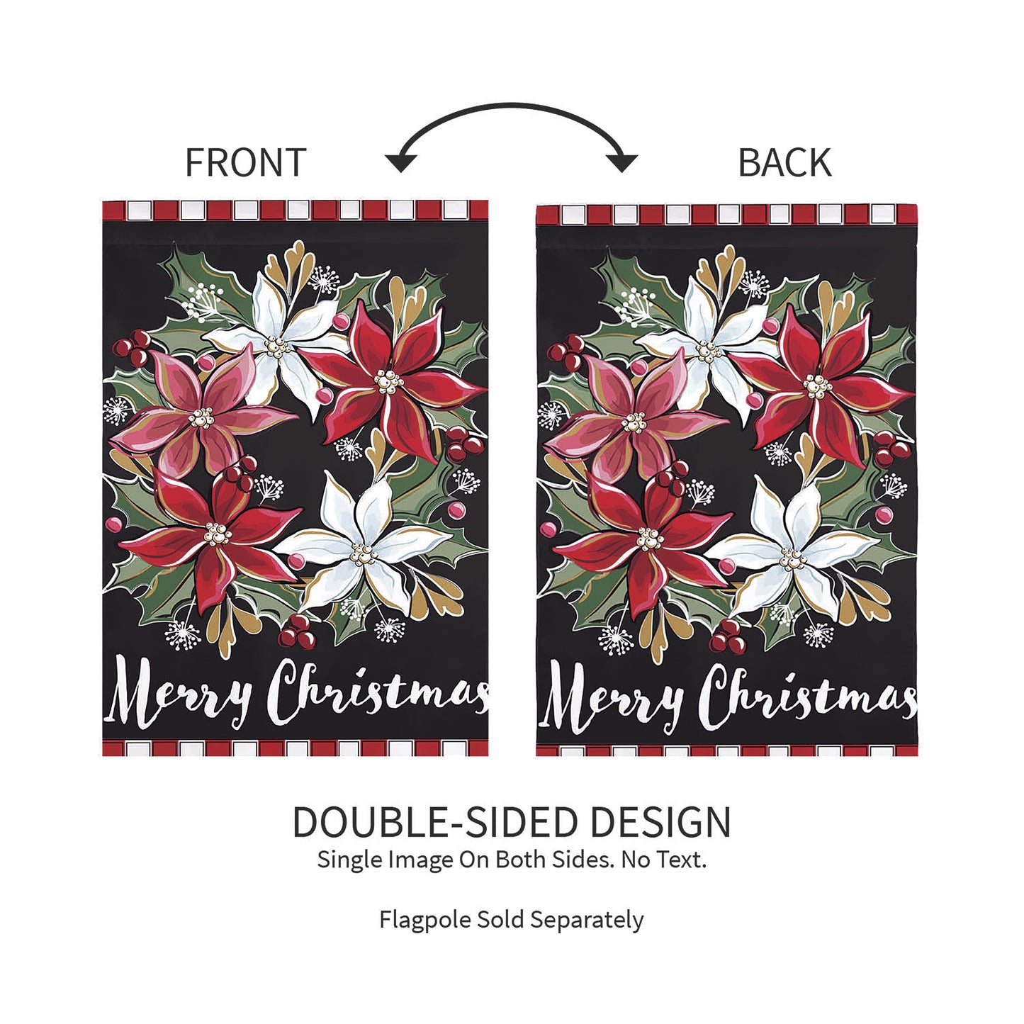 Poinsettia Wreath Applique Garden Flag