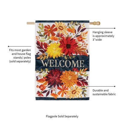 Fall Floral Applique House Flag