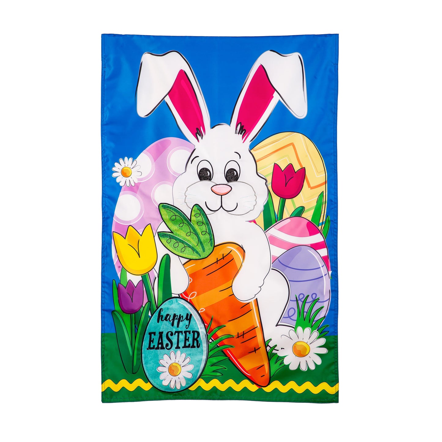 Happy Easter Bunny and Carrot Applique House Flag