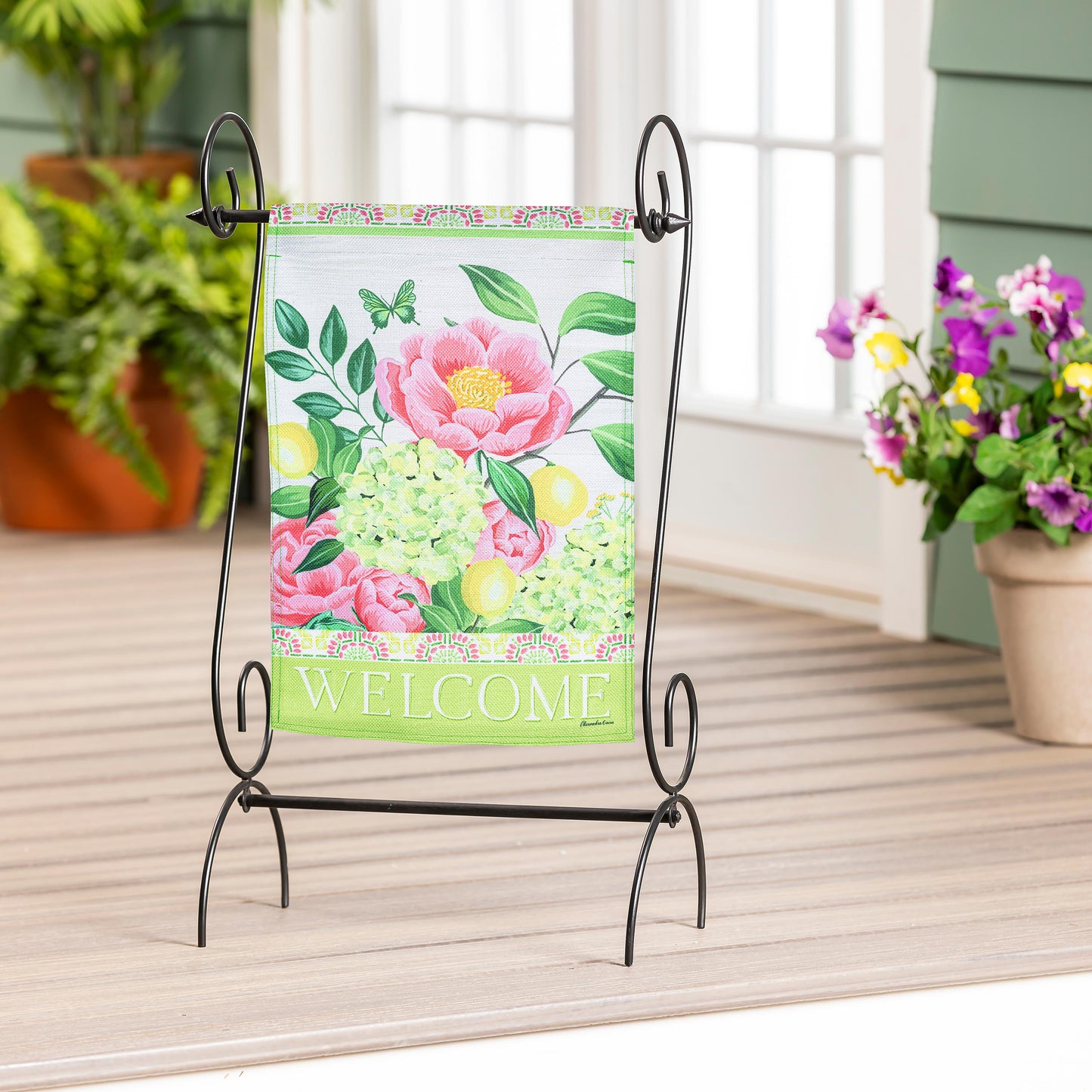Floral Welcome Burlap Garden Flag
