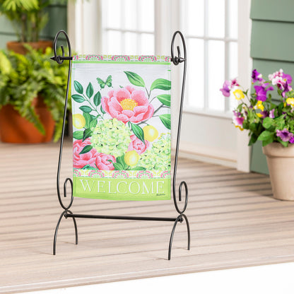 Floral Welcome Burlap Garden Flag