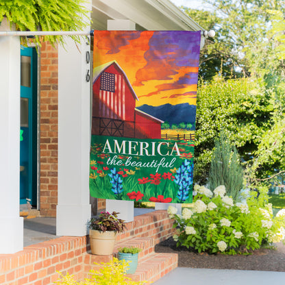 America The Beautiful Burlap House Flag