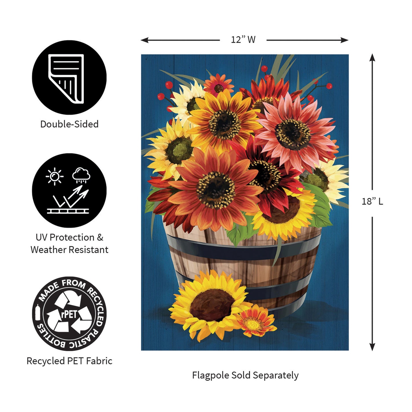 Barrel Of Blooms & Pumpkins Burlap Garden Flag