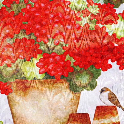 Red Geraniums Moire House Flag