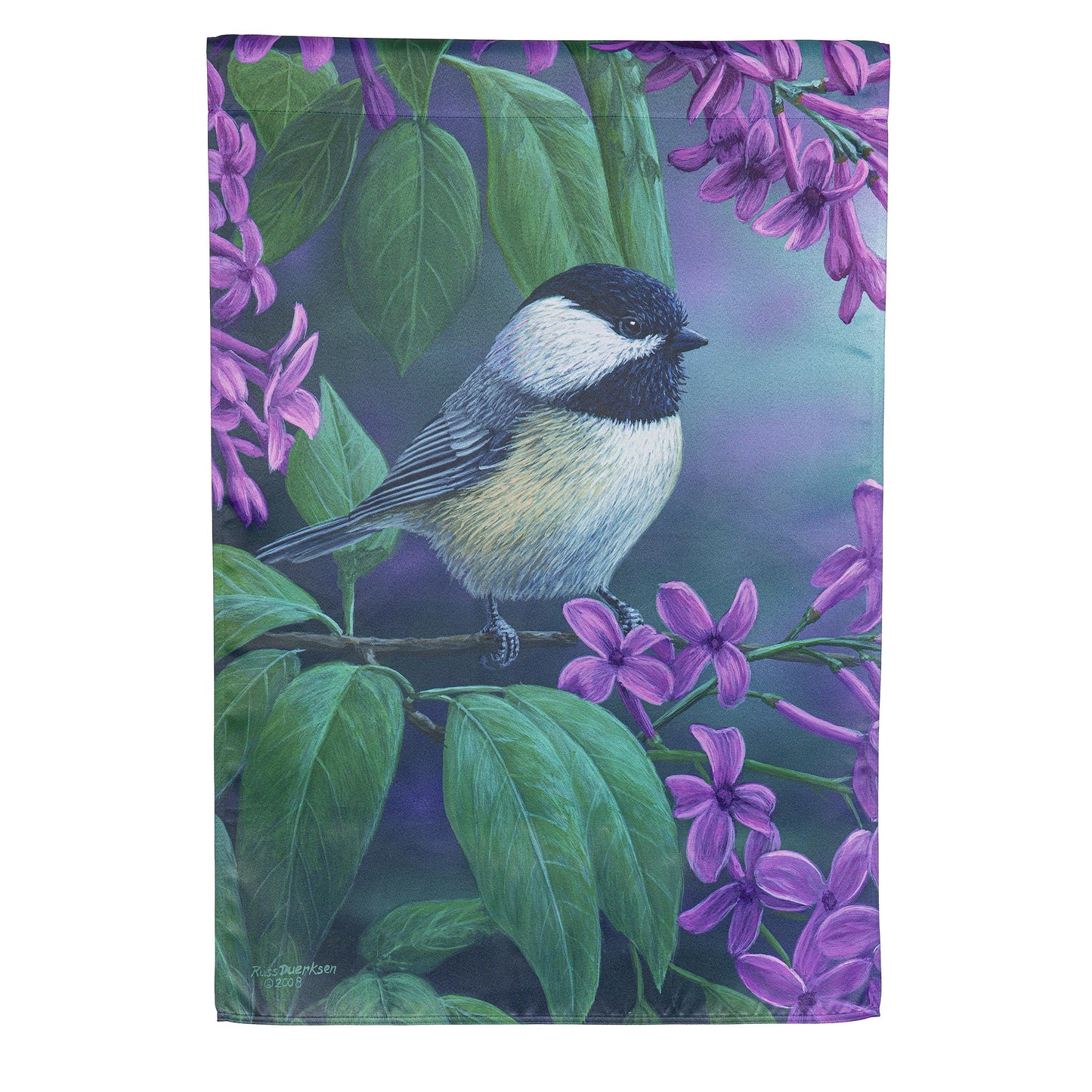 Chickadee on Lilac Suede House Flag
