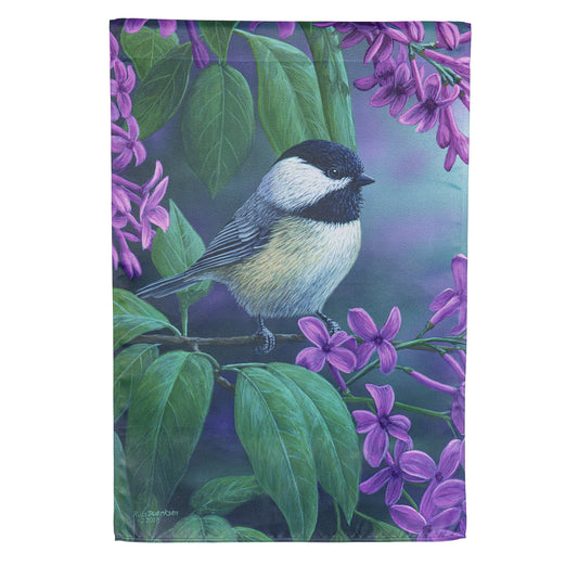 Chickadee on Lilac Suede House Flag