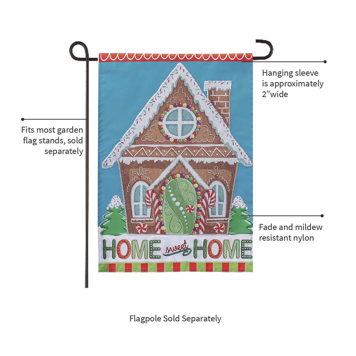Gingerbread Home Sweet Home Applique Garden Flag