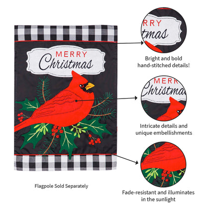 Merry Christmas Cardinal Applique Garden Flag