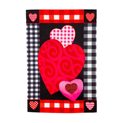 Valentine's Heart Patterned Border Garden Applique Flag