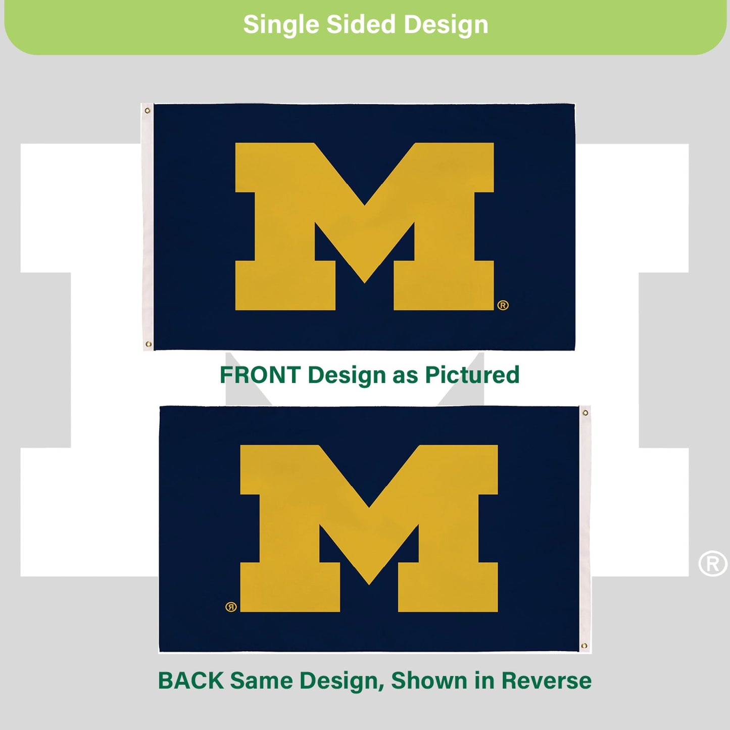 University Of Michigan Single Sided Flag w/ 2 Grommets, 3'x5'