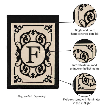 Cambridge Monogram Garden Applique Flag, Letter F
