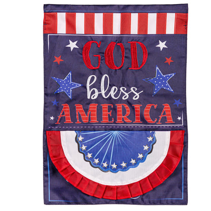 Patriotic God Bless America Applique Garden Flag