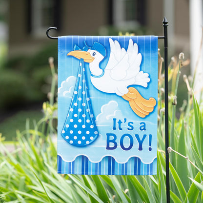Stork with Special Delivery Suede Garden Flag, Boy