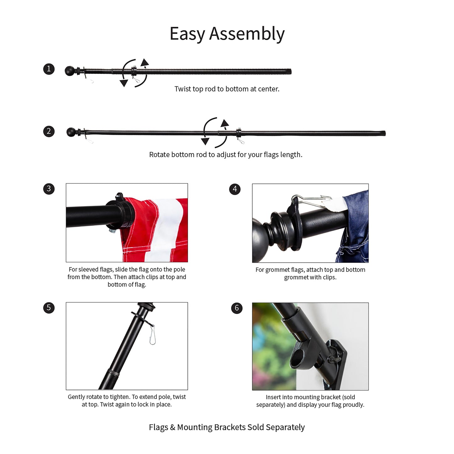 Extendable Metal House Flag Pole, Black