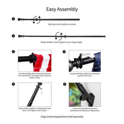 Extendable Metal House Flag Pole, Black