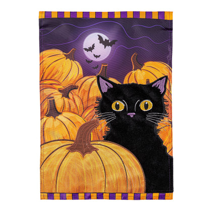 Pumpkin Patch Cat Applique Garden Flag