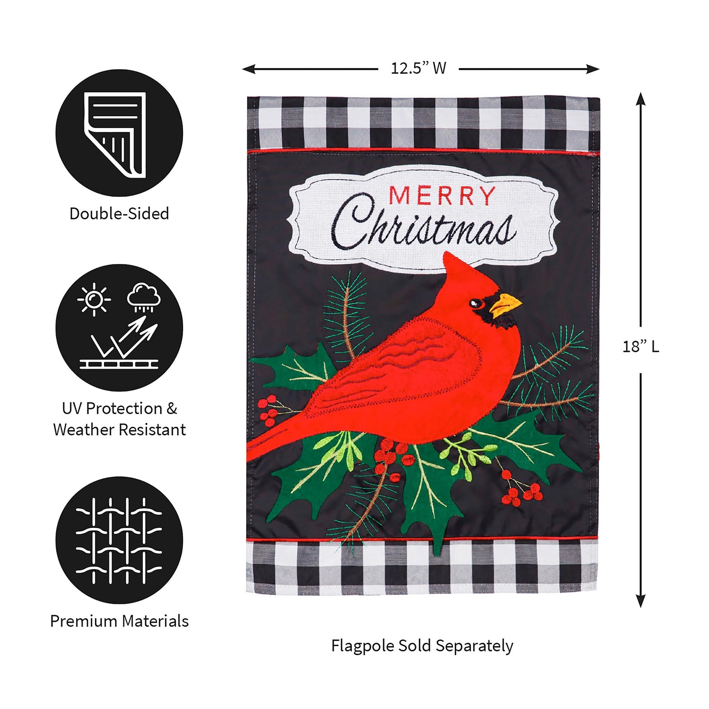 Merry Christmas Cardinal Applique Garden Flag