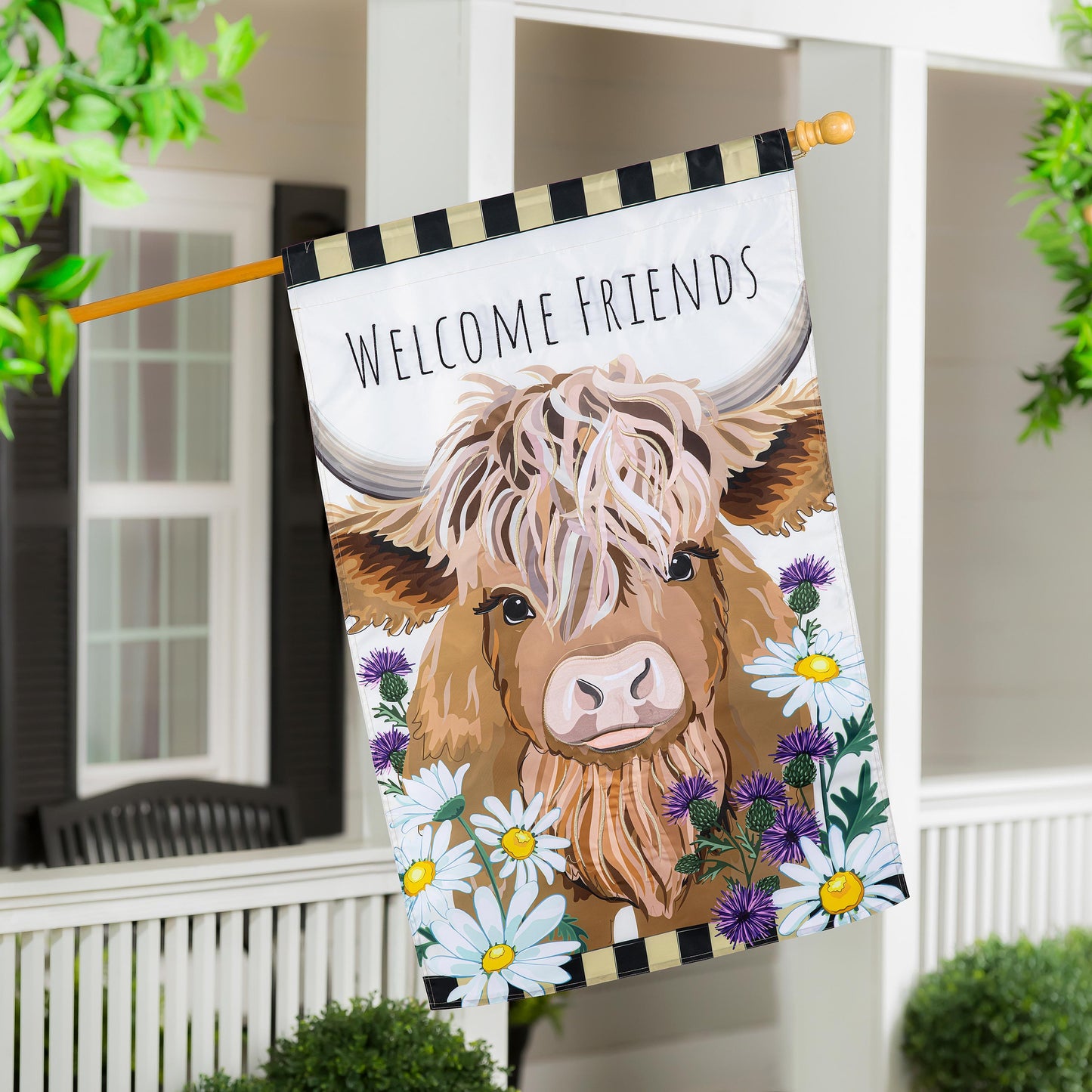 Highland Cow Welcome Friends Applique House Flag
