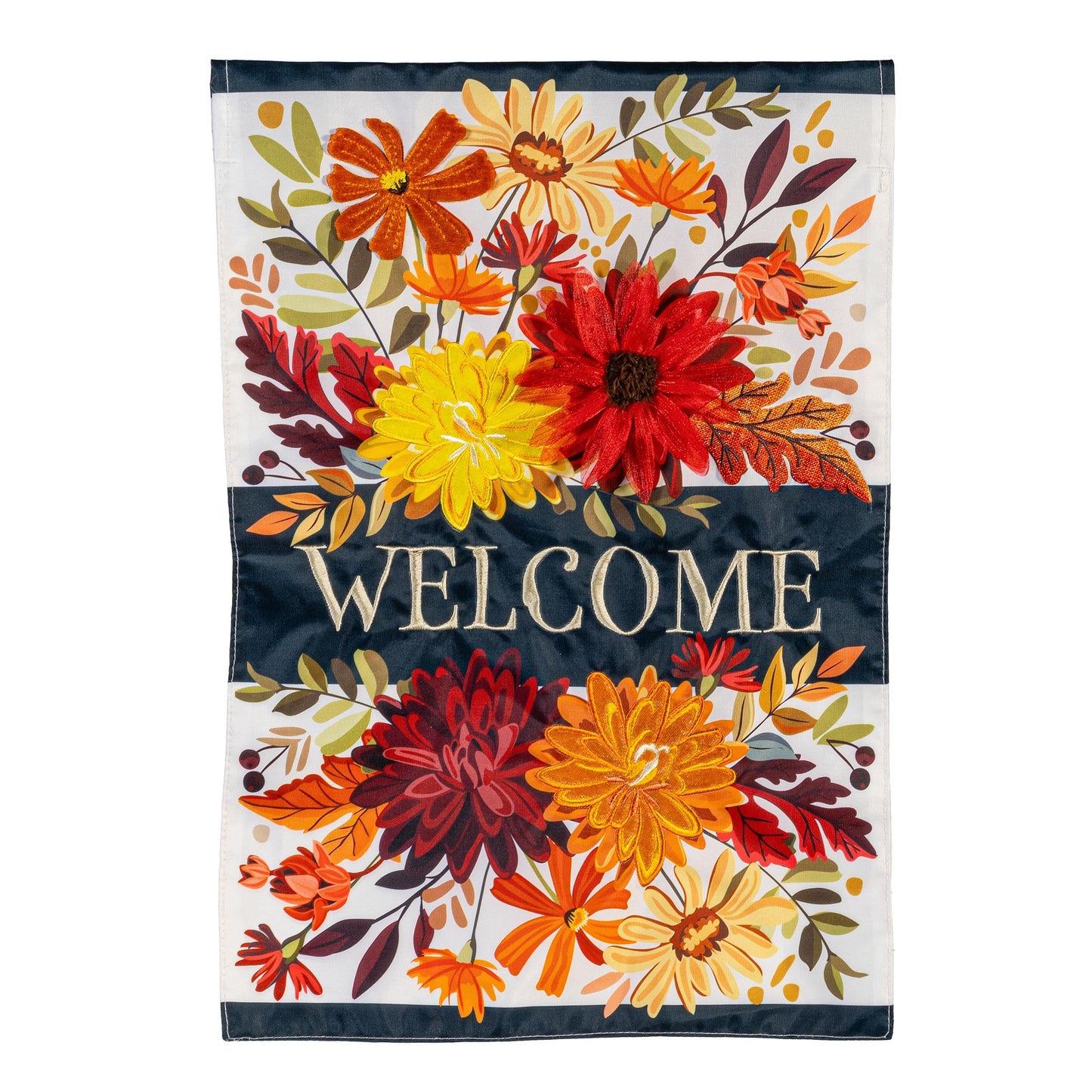 Fall Floral Applique House Flag