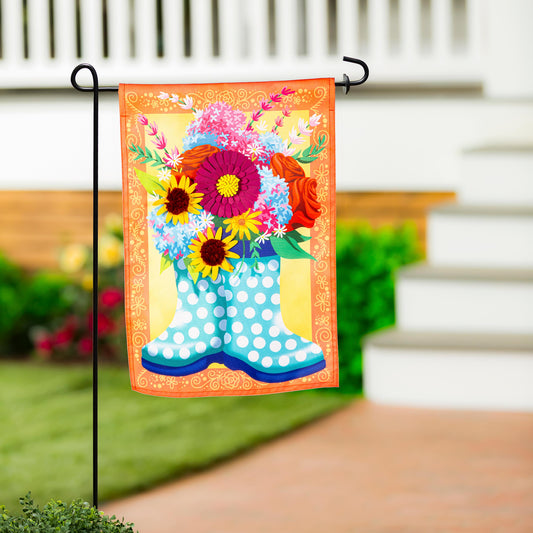Floral Rain Boots Applique Garden Flag