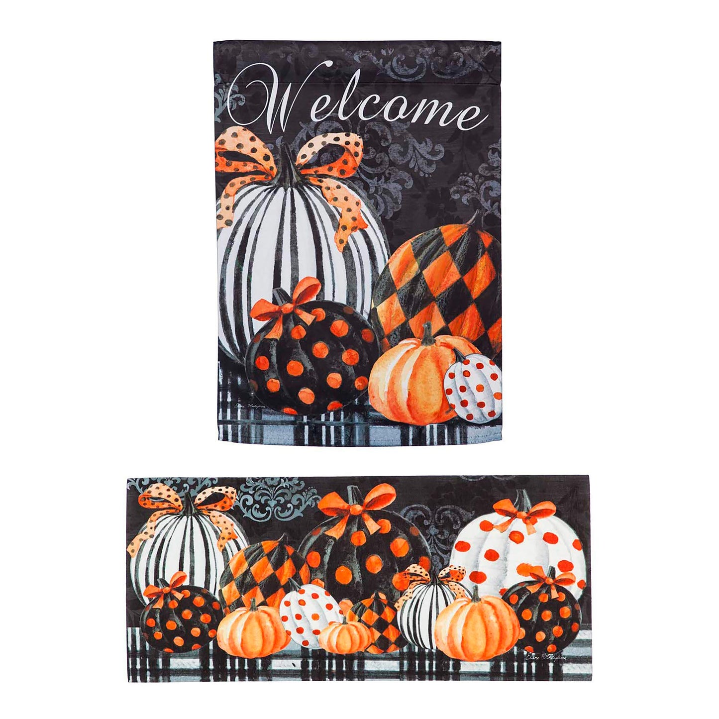 Elegant Pattern Pumpkins Garden Suede Flag and Sassafras Mat Set (14S8697 431572)