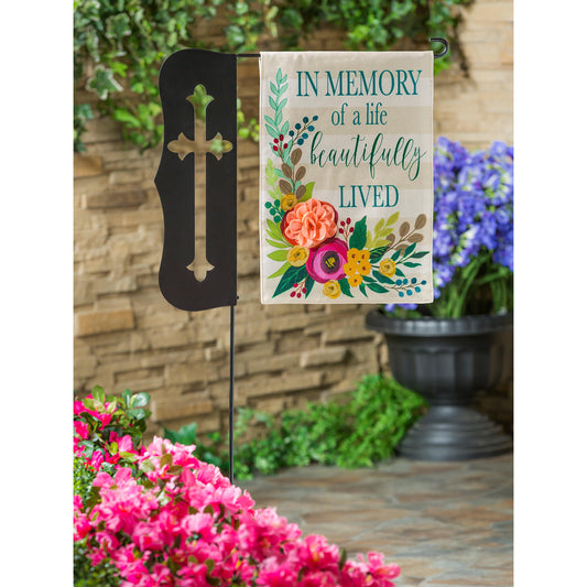 In Memory of a Life Beautifully Lived Garden Burlap Flag