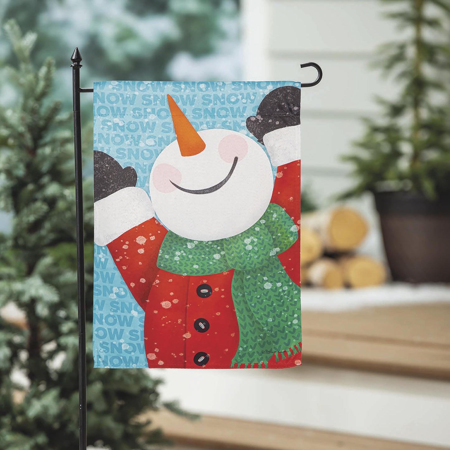 Happy Snowman Suede Garden Flag
