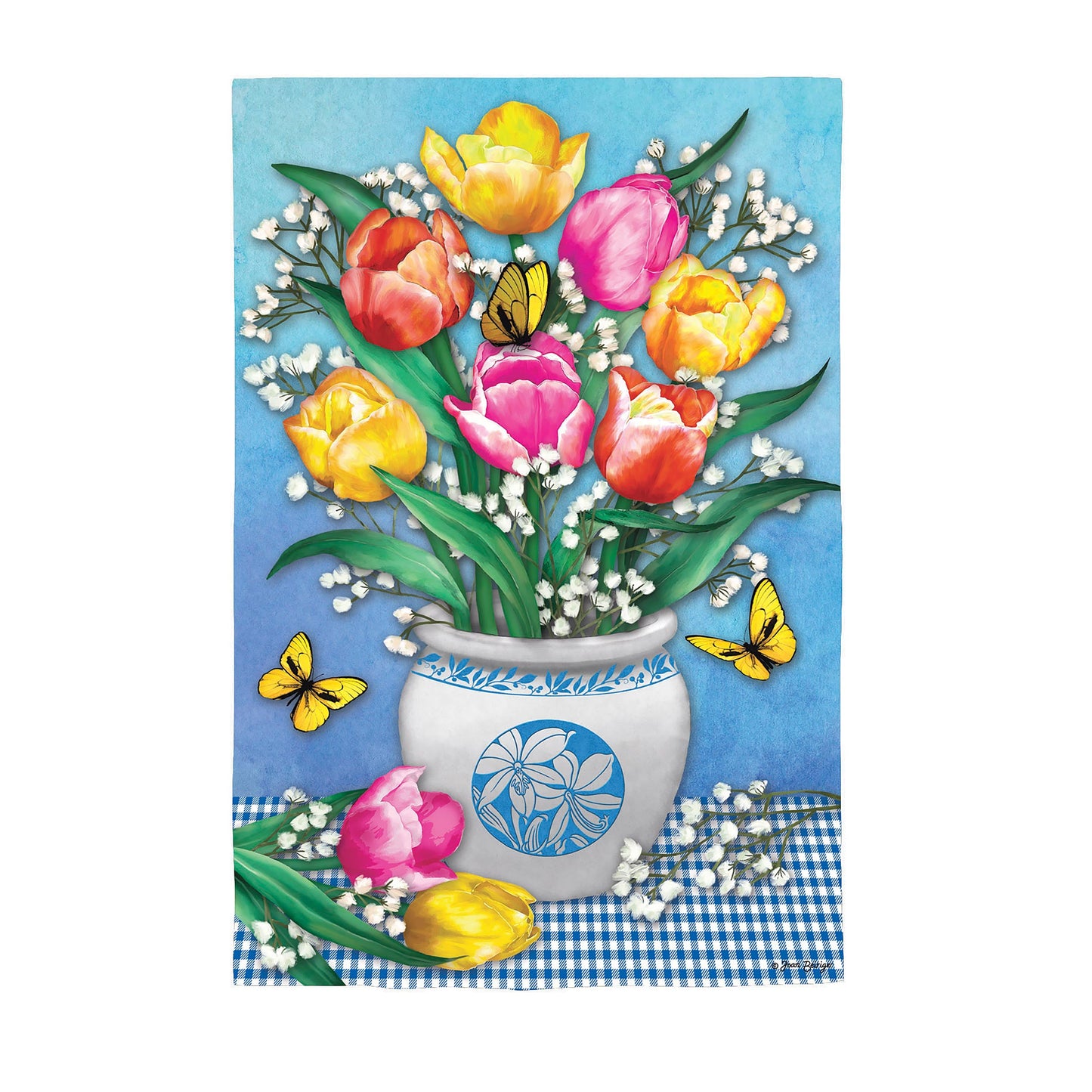Butterflies and Tulips Suede House Flag