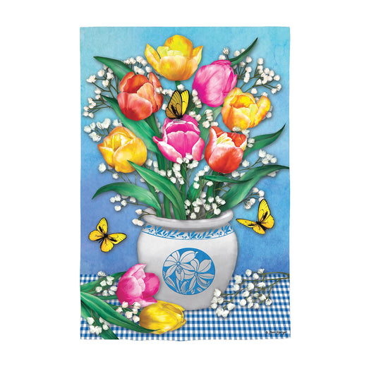 Butterflies and Tulips Suede House Flag