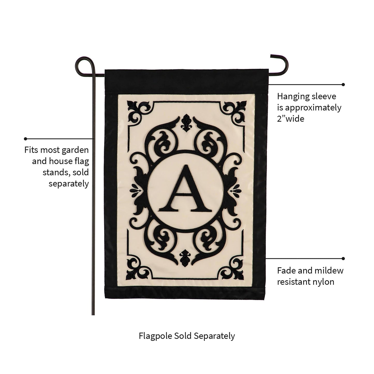 Cambridge Monogram Garden Applique Flag, Letter A
