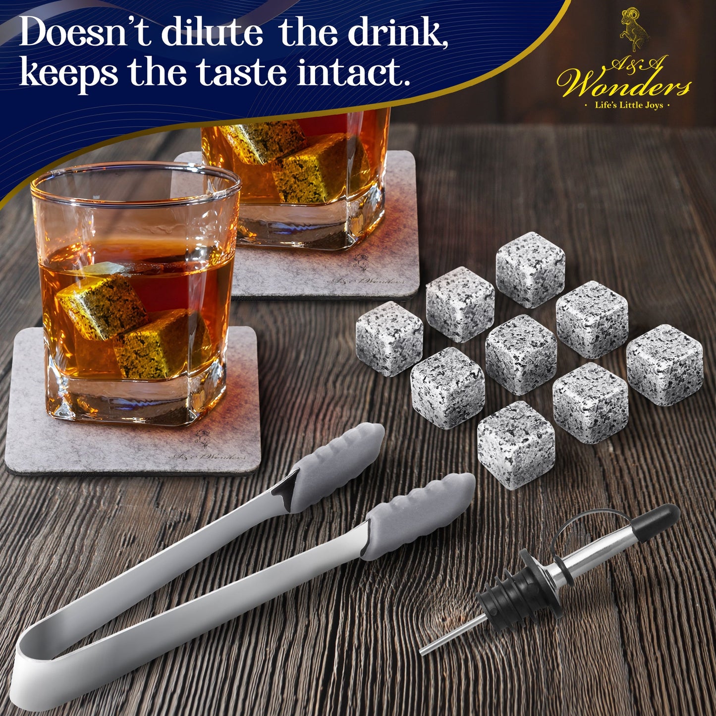 Premium Whiskey Stones 100% Natural Granite Set Of 9 Chilling Rocks Stone