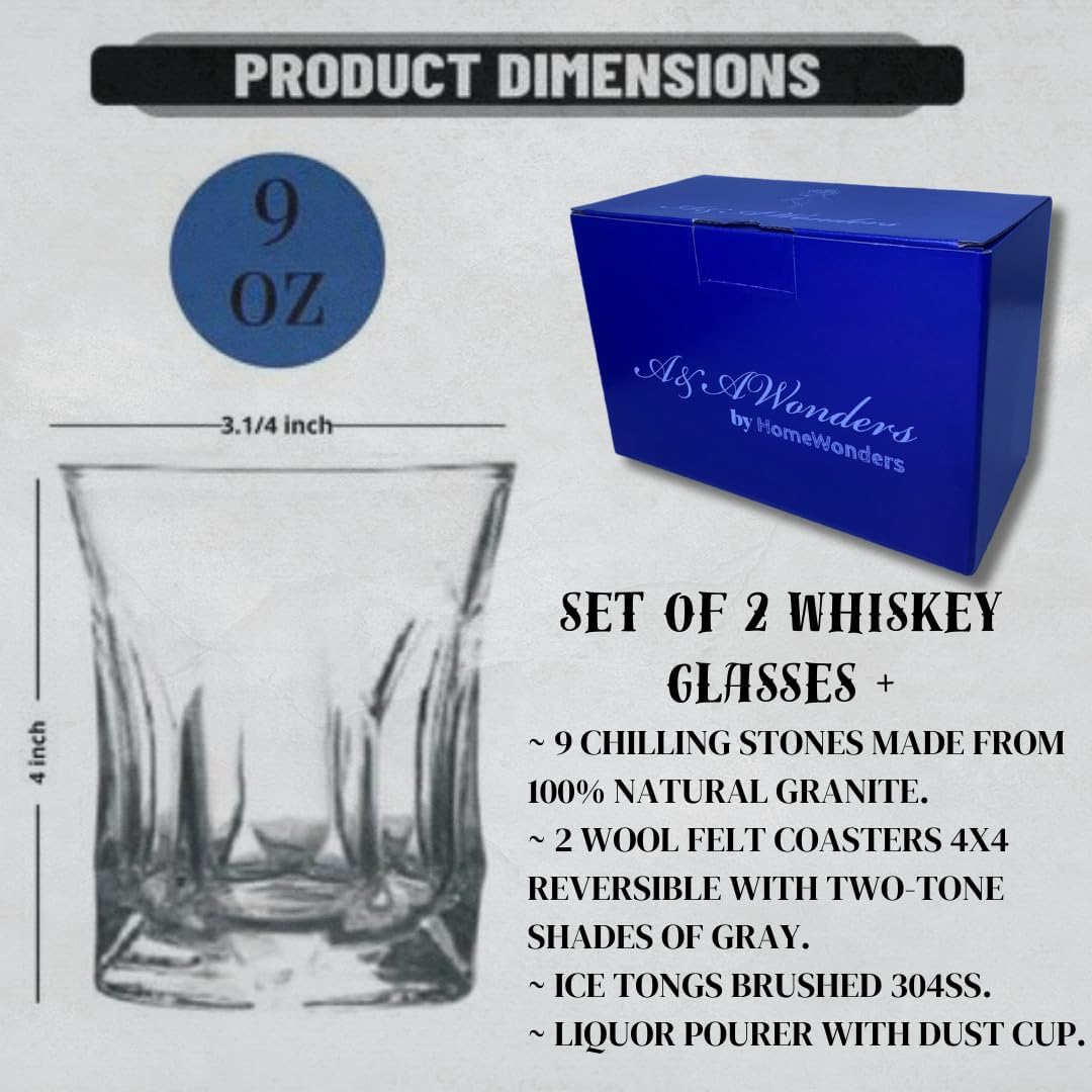 Whiskey Glasses 9oz Premium Scotch Glasses Set of 2 - Old Fashioned Whiskey