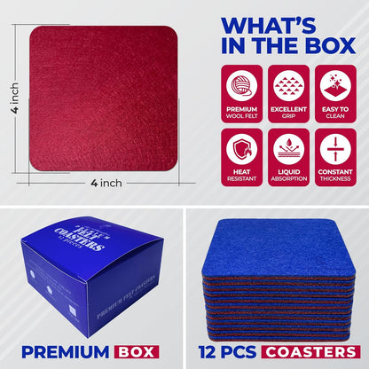 Premium Felt Coasters for Drink, by AA Wonders (Wine Red/Royal Blue)