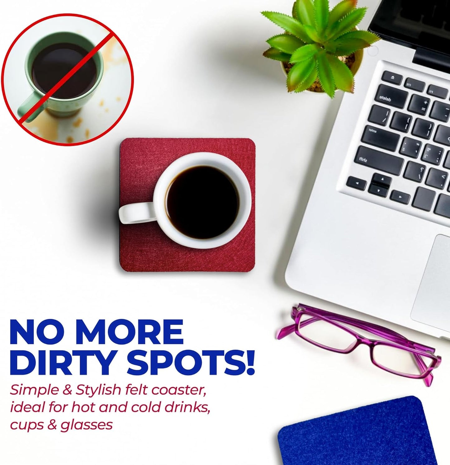 Premium Felt Coasters for Drink, by AA Wonders (Wine Red/Royal Blue)