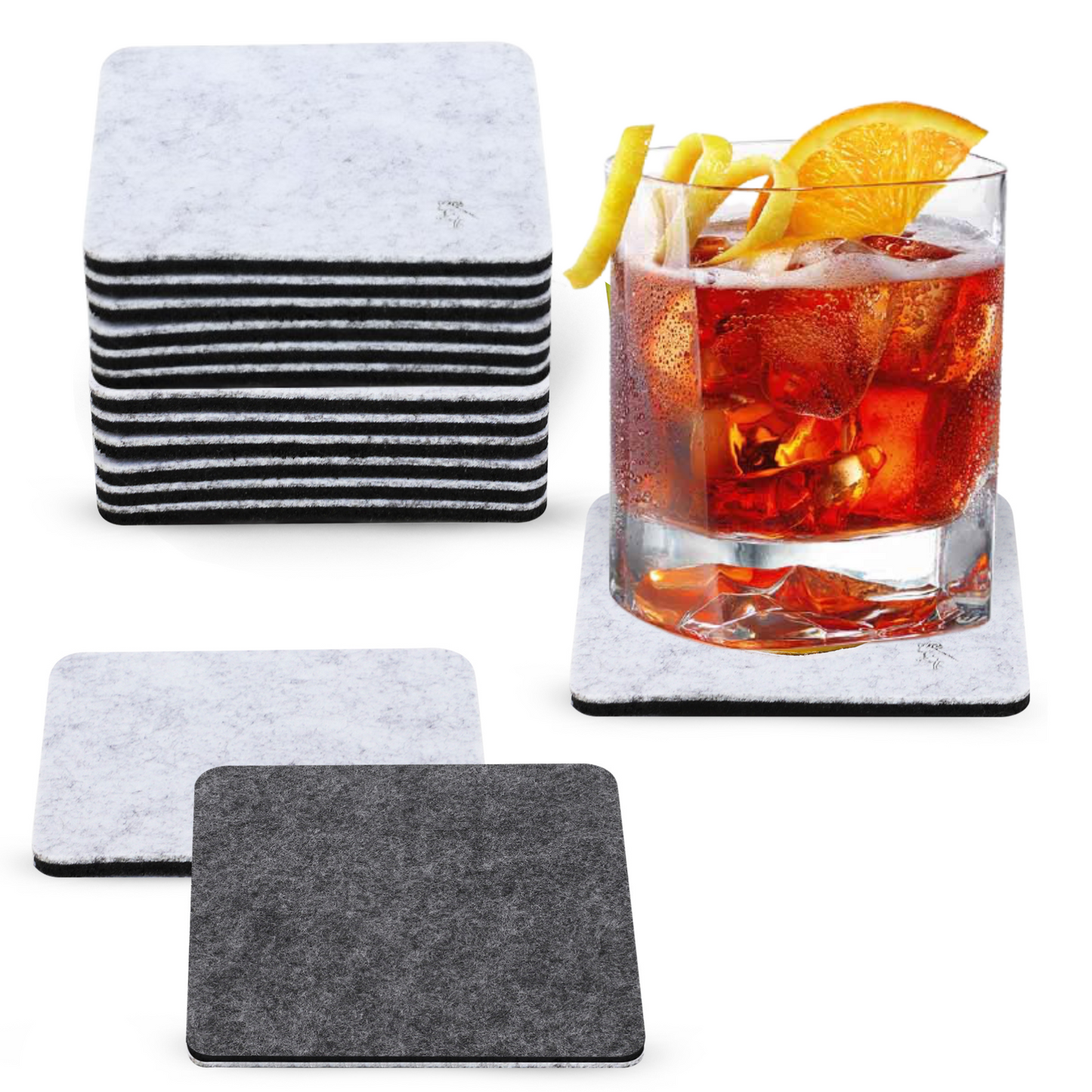 Premium Felt Coasters for Drink Set of 18 Pcs - (square)