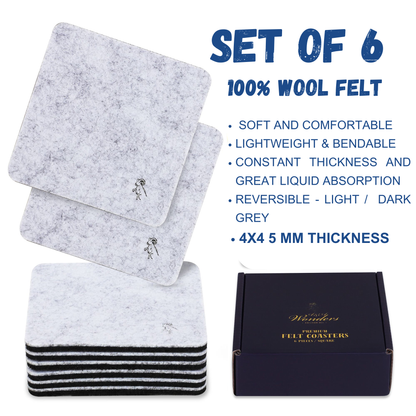 Premium Felt Coasters for Drink Set of 18 Pcs - (square)
