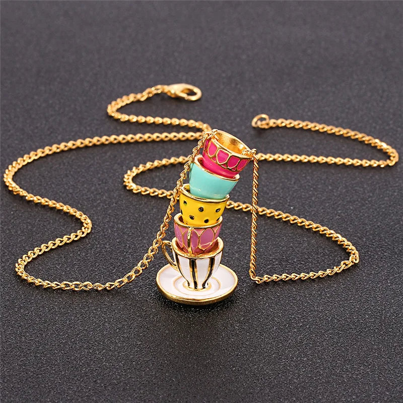 Sweater Chain Teacup Necklace