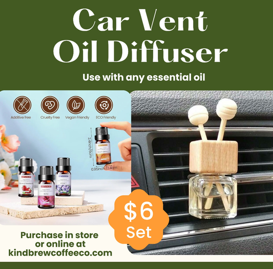 Car Vent Oil Diffuser with Essential Oil – Glass & Wood Aromatherapy Clip (10ml Bottle Included)