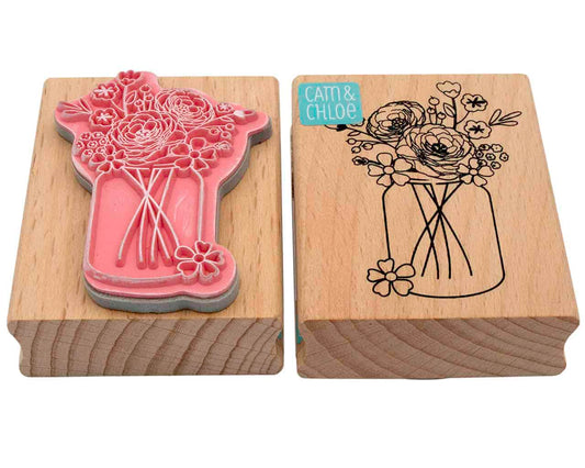 Mason Jar Stamp with Bouquet Design