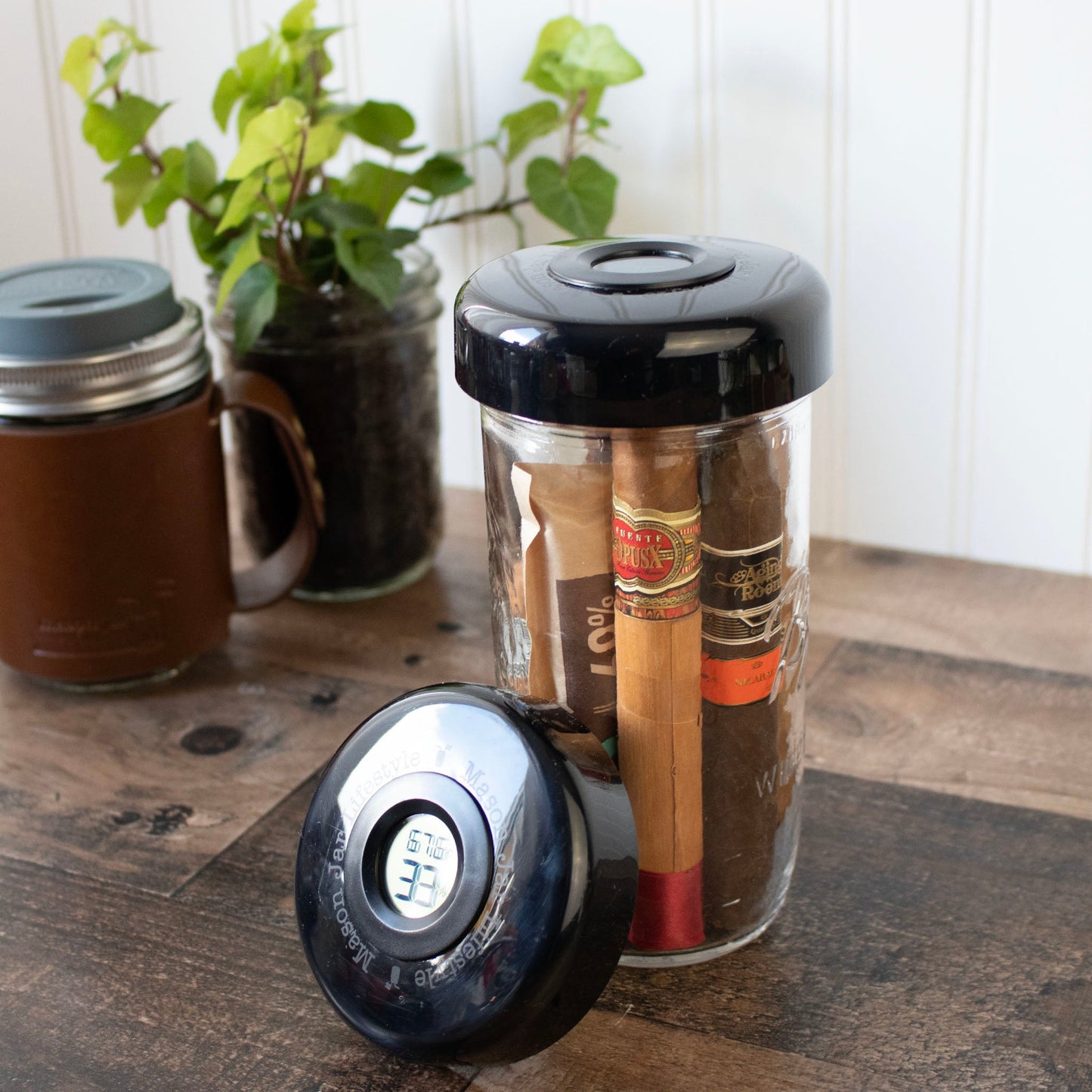 Humidor / Hygrometer Lid with Temperature for Wide Mouth Mason Jars