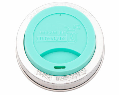 Silicone Drinking Lid with Stainless Steel Band for Mason Jars