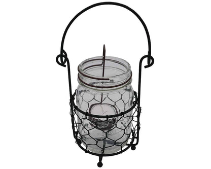 Single Pint Jar Caddy with Chicken Wire for Hanging or Carrying One Mason Jar