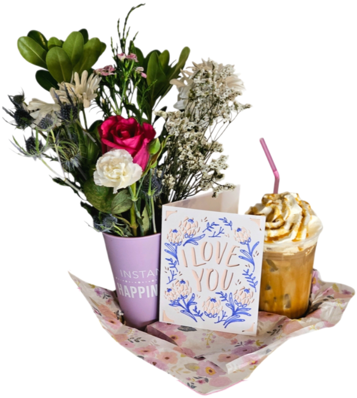 Iced Latte and Boquet Valentine's Delivery Service